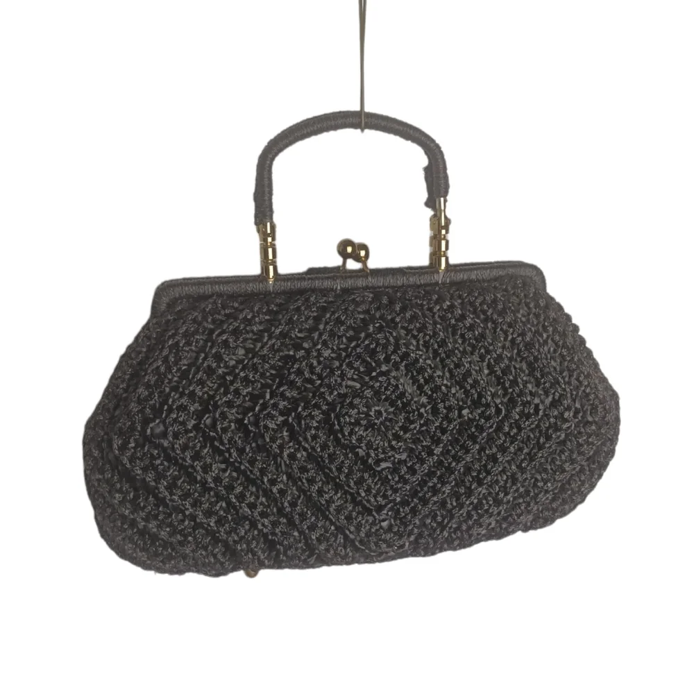 Vintage/Estate Rare Bara Japan Chevron Raffia Top Handle Purse "HOT!" - Picture 6 of 16